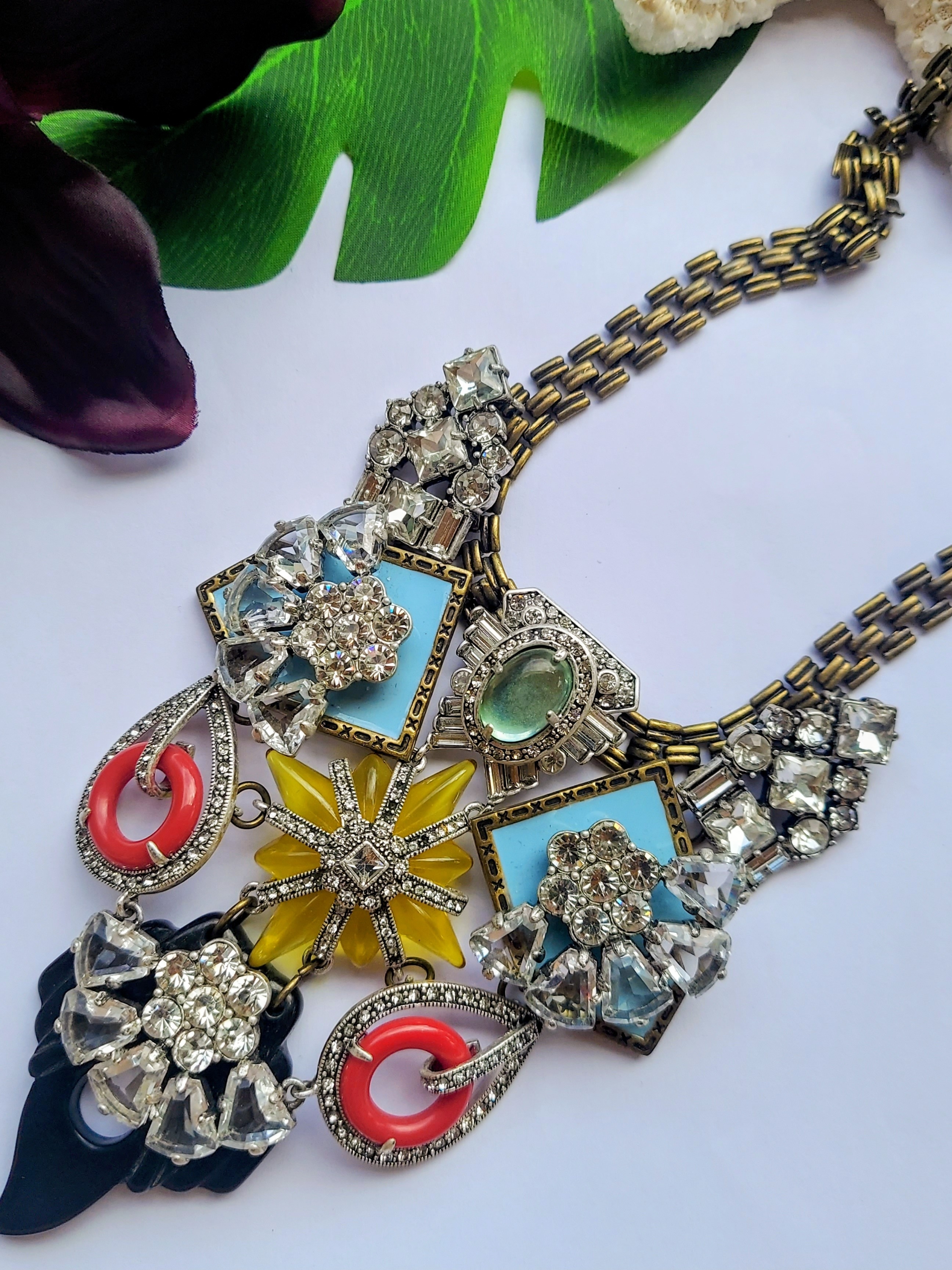 Statement Multicolor Crystal And Coral Bib Necklace - Women Jewelry